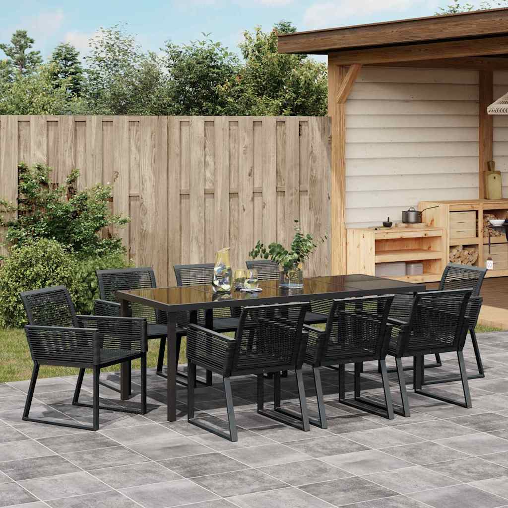 Garten Essgruppe 9 pcs Schwarz Pulverbeschichteter Stahl