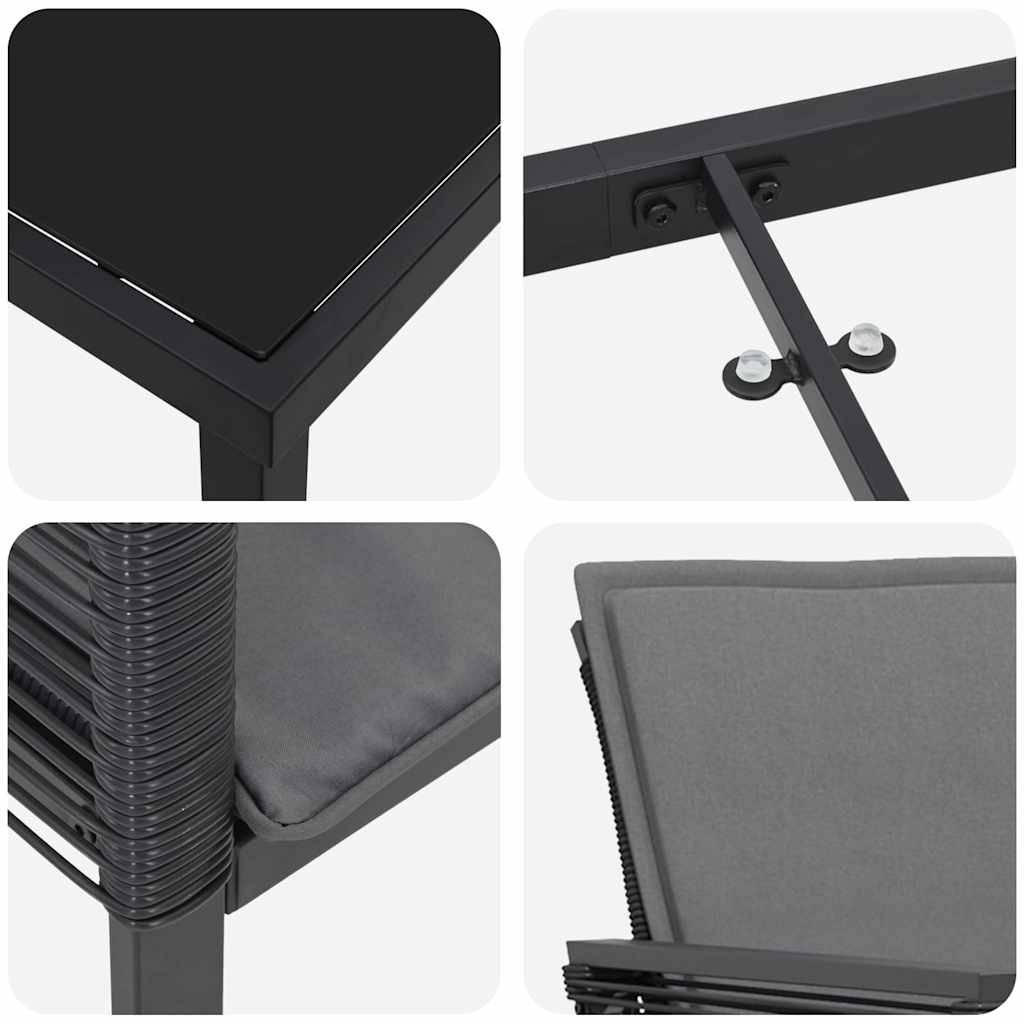 Garten Essgruppe 3 pcs Schwarz Pulverbeschichteter Stahl