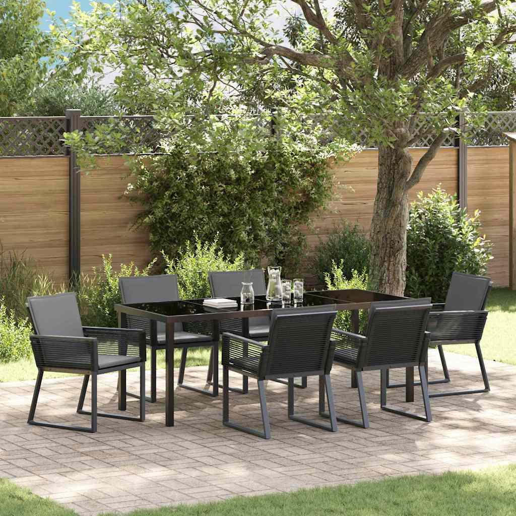 Garten Essgruppe 7 pcs Schwarz Pulverbeschichteter Stahl