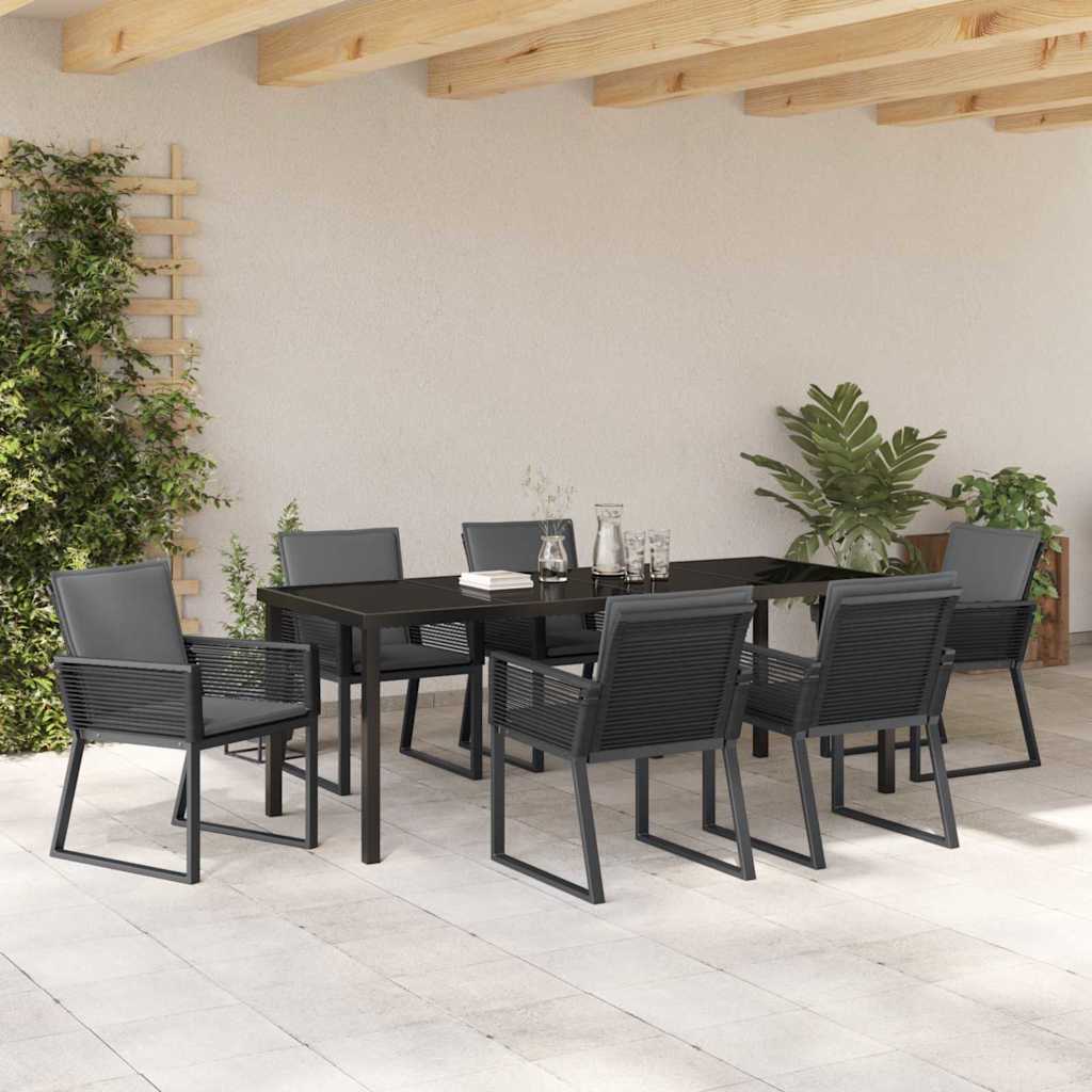 Garten Essgruppe 7 pcs Schwarz Pulverbeschichteter Stahl