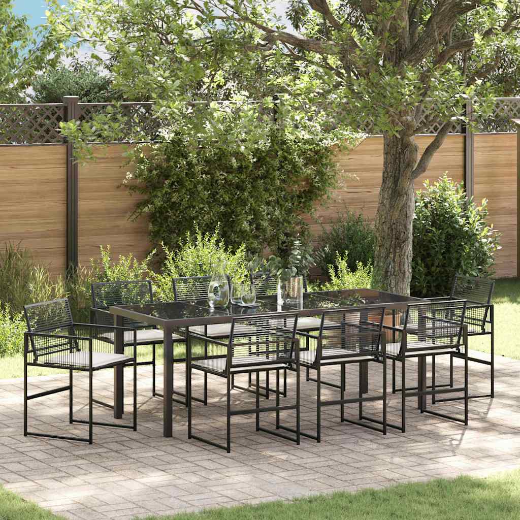 Garten Essgruppe 9 pcs Schwarz Poly-Rattan