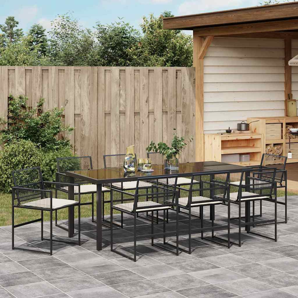 Garten Essgruppe 9 pcs Schwarz Poly-Rattan