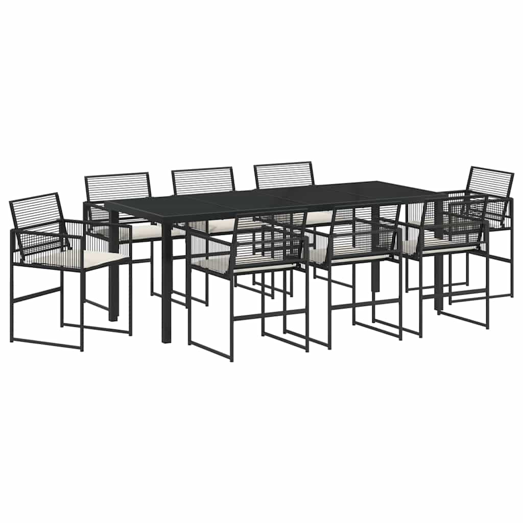 Garten Essgruppe 9 pcs Schwarz Poly-Rattan
