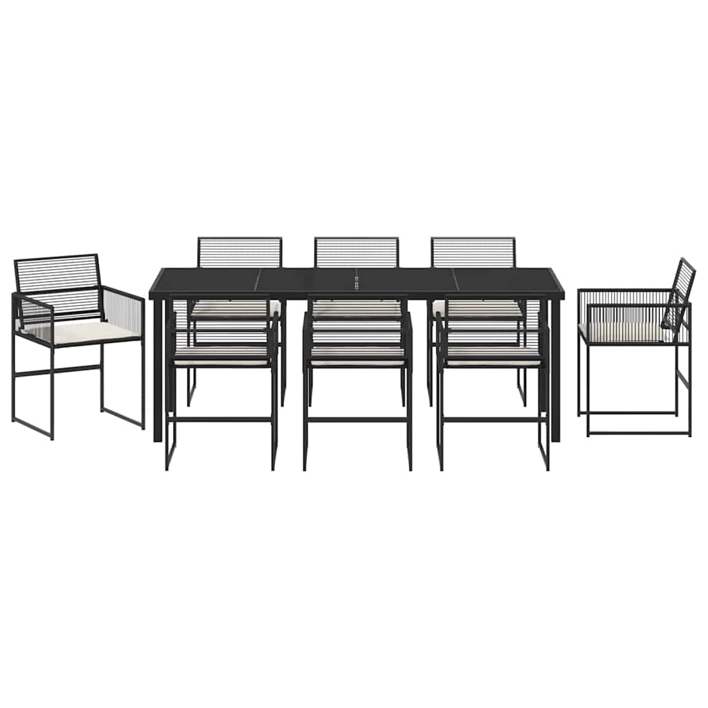 Garten Essgruppe 9 pcs Schwarz Poly-Rattan