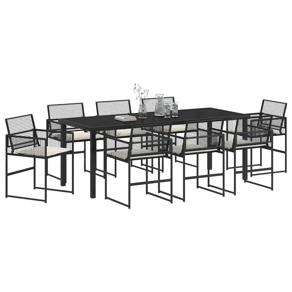 Garten Essgruppe 9 pcs Schwarz Poly-Rattan