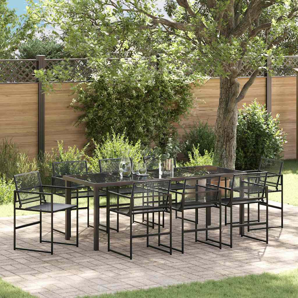 Garten Essgruppe 9 pcs Schwarz Poly-Rattan