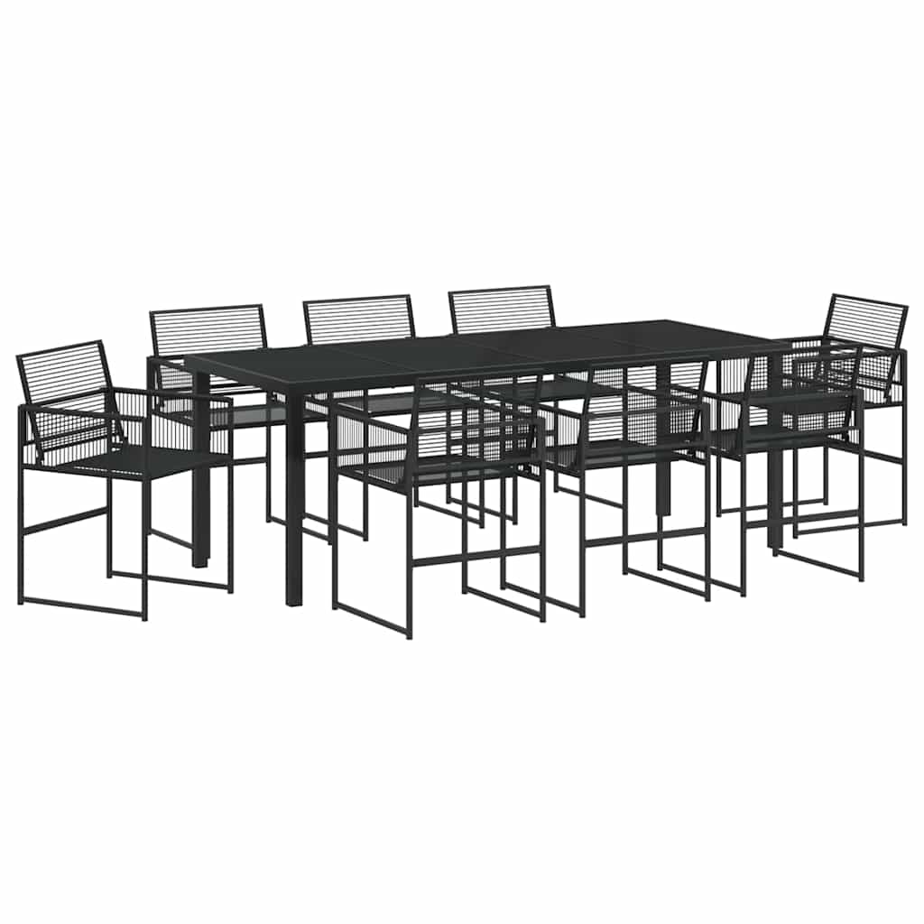 Garten Essgruppe 9 pcs Schwarz Poly-Rattan