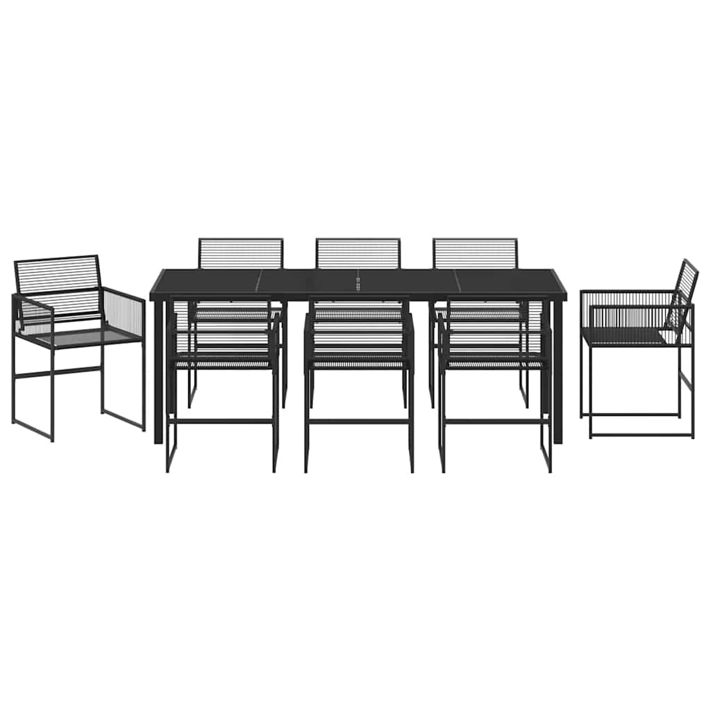 Garten Essgruppe 9 pcs Schwarz Poly-Rattan