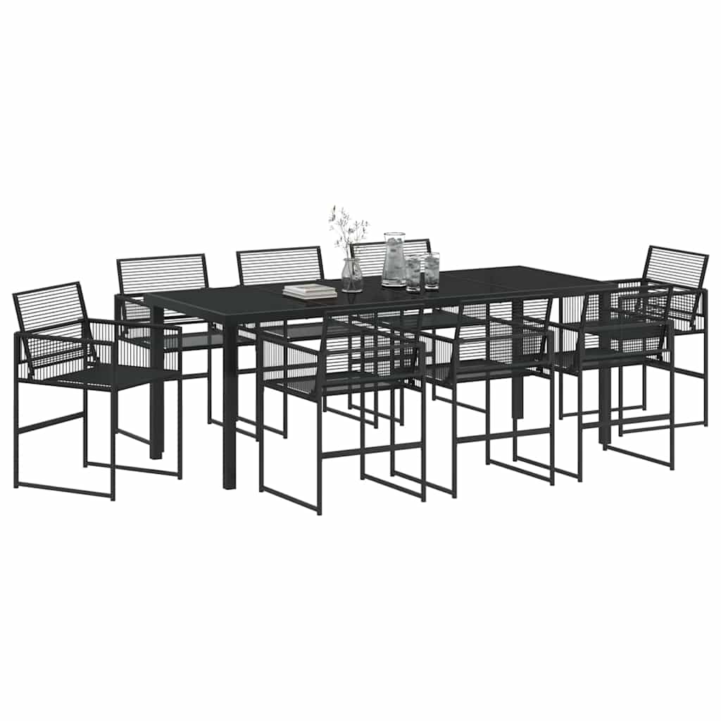 Garten Essgruppe 9 pcs Schwarz Poly-Rattan