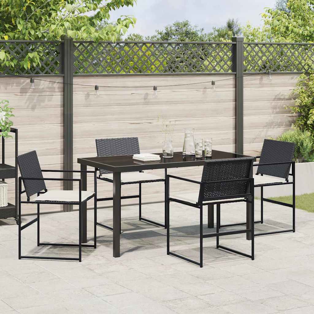 Garten Essgruppe mit Kissen 5 pcs Schwarz und Creme Poly-Rattan