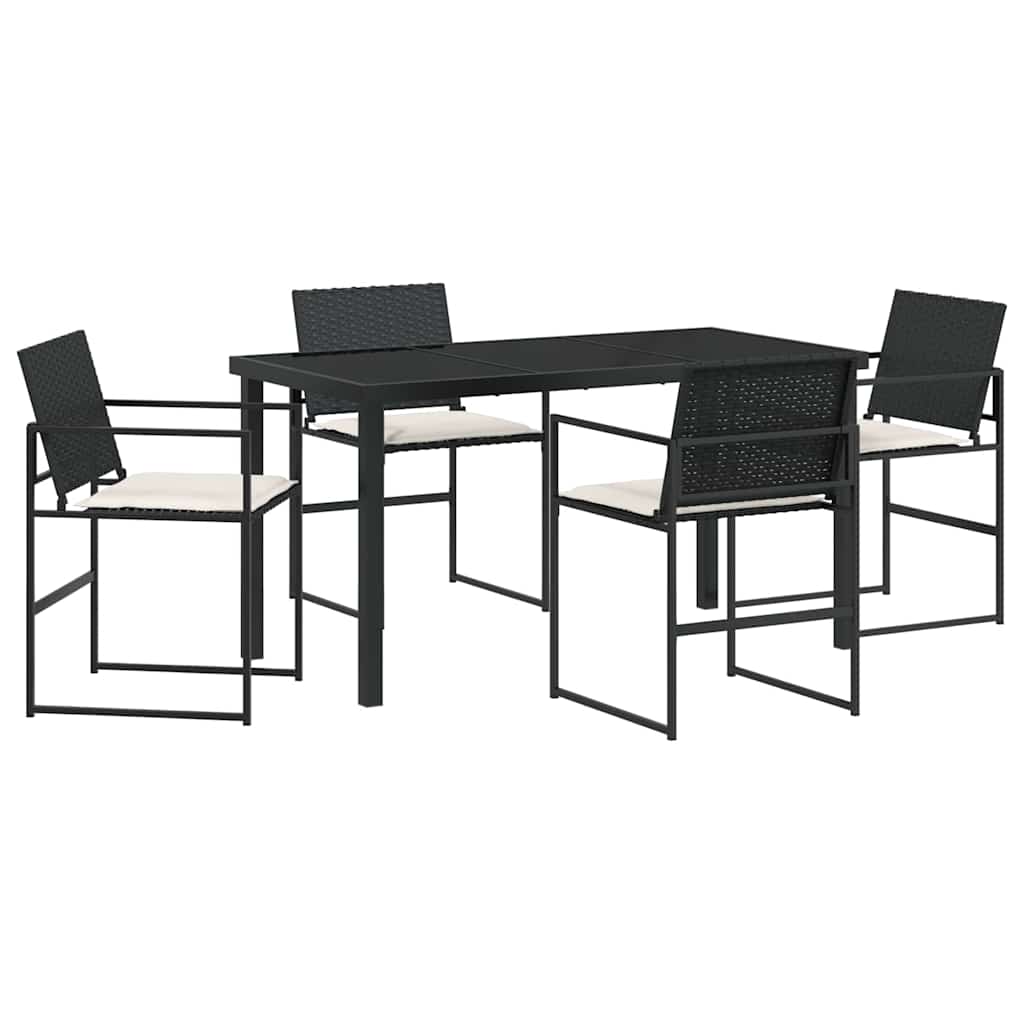 Garten Essgruppe mit Kissen 5 pcs Schwarz und Creme Poly-Rattan