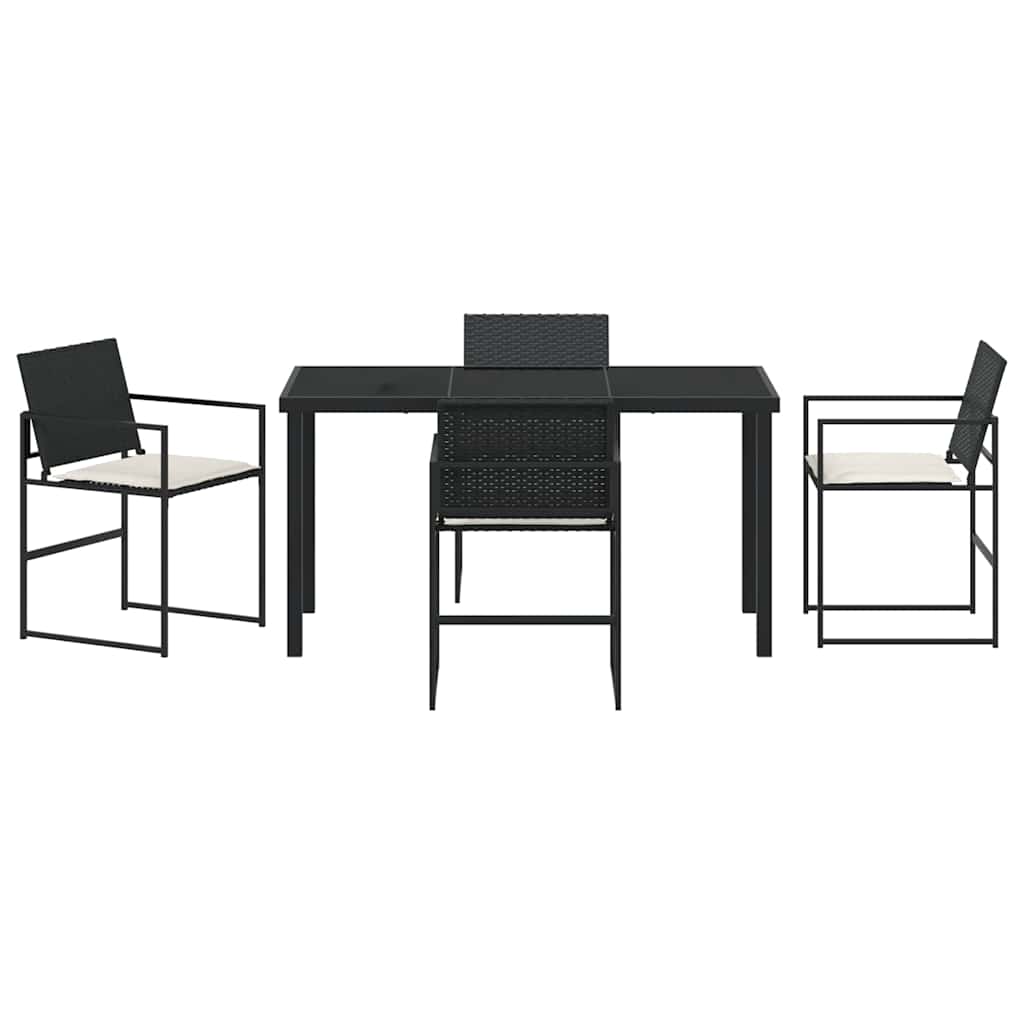 Garten Essgruppe mit Kissen 5 pcs Schwarz und Creme Poly-Rattan