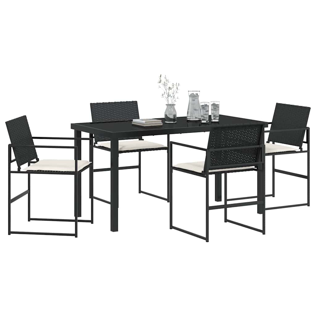 Garten Essgruppe mit Kissen 5 pcs Schwarz und Creme Poly-Rattan