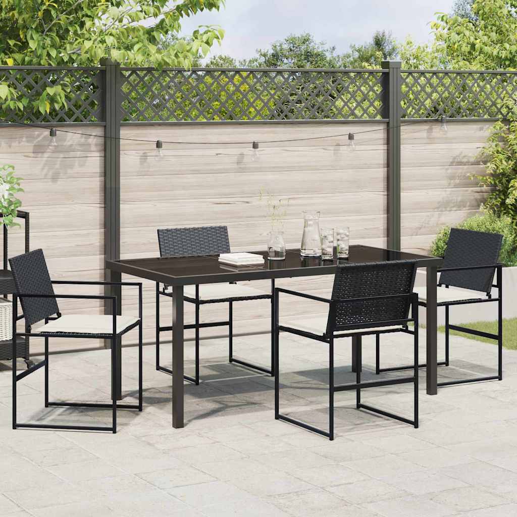 Garten Essgruppe mit Kissen 5 pcs Schwarz und Creme Poly-Rattan