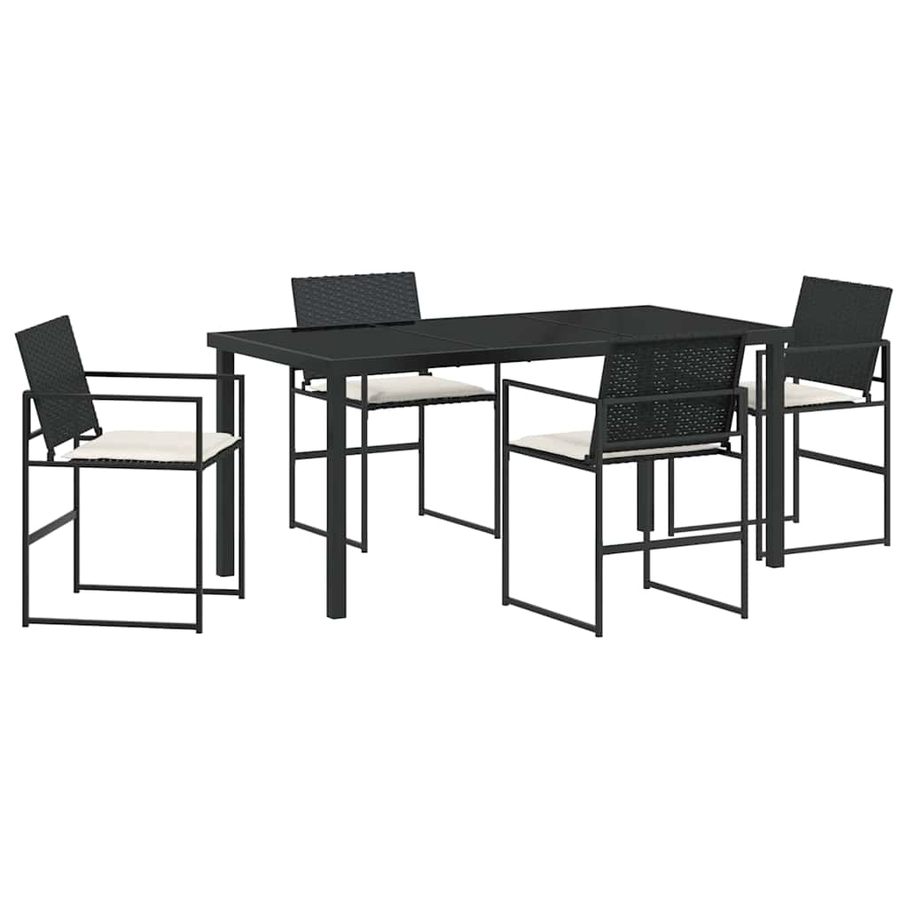Garten Essgruppe mit Kissen 5 pcs Schwarz und Creme Poly-Rattan
