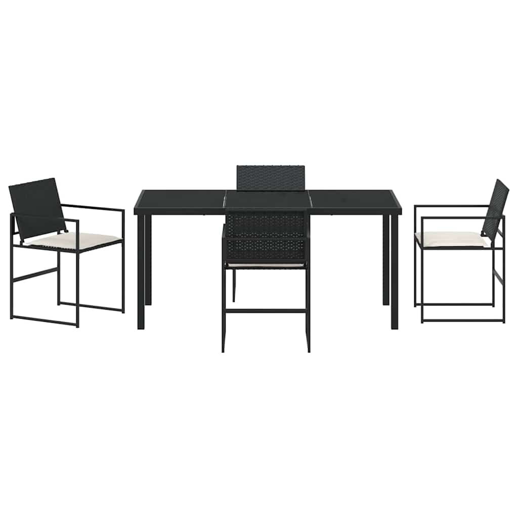 Garten Essgruppe mit Kissen 5 pcs Schwarz und Creme Poly-Rattan