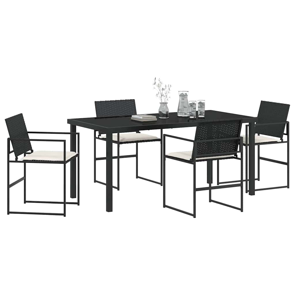 Garten Essgruppe mit Kissen 5 pcs Schwarz und Creme Poly-Rattan