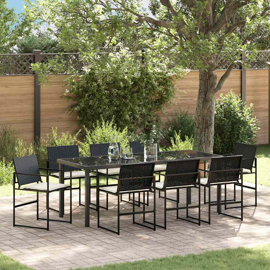 Garten Essgruppe mit Kissen 9 pcs Schwarz und Creme Poly-Rattan