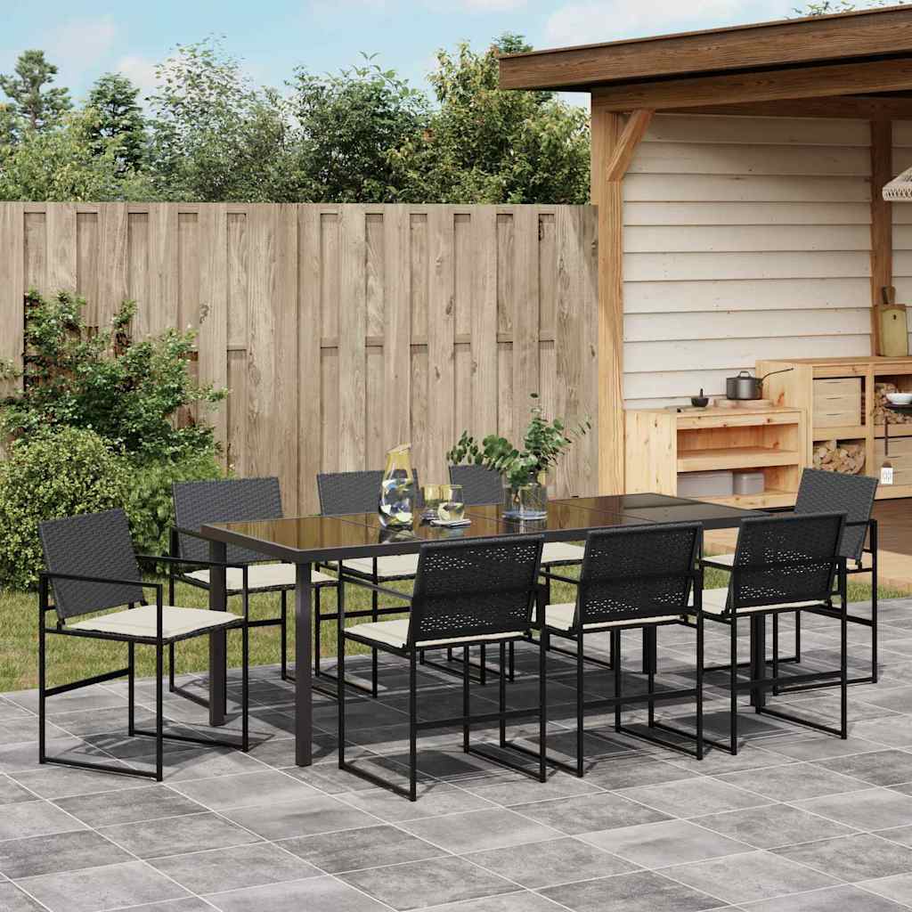 Garten Essgruppe mit Kissen 9 pcs Schwarz und Creme Poly-Rattan