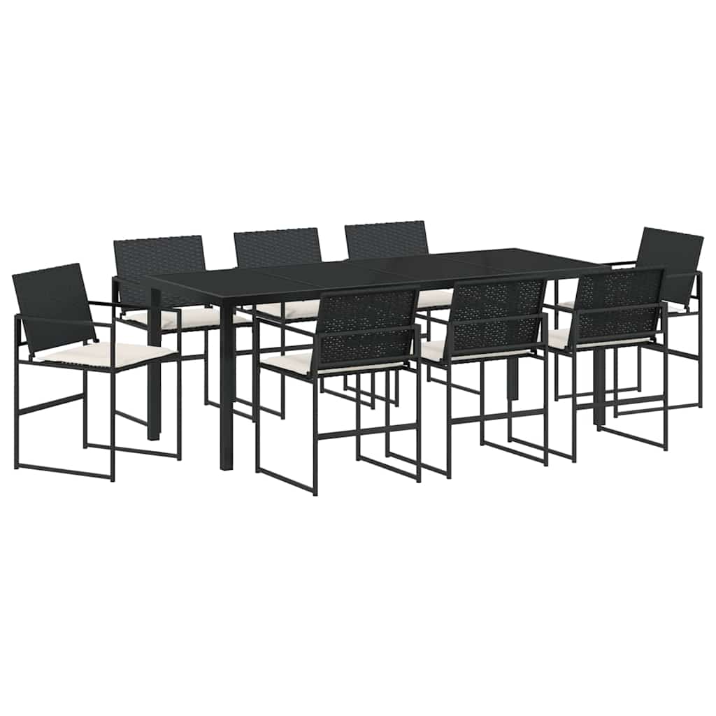 Garten Essgruppe mit Kissen 9 pcs Schwarz und Creme Poly-Rattan