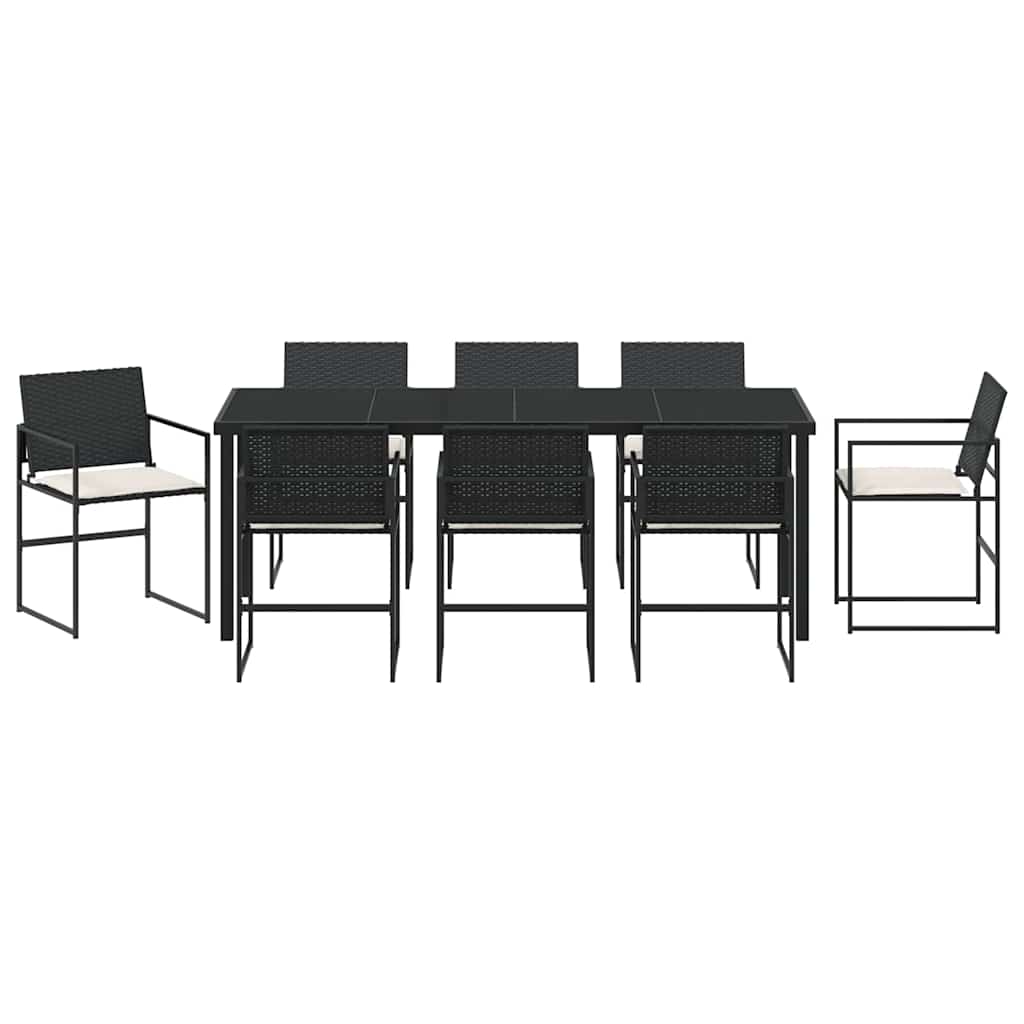Garten Essgruppe mit Kissen 9 pcs Schwarz und Creme Poly-Rattan
