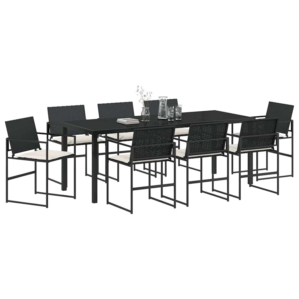 Garten Essgruppe mit Kissen 9 pcs Schwarz und Creme Poly-Rattan