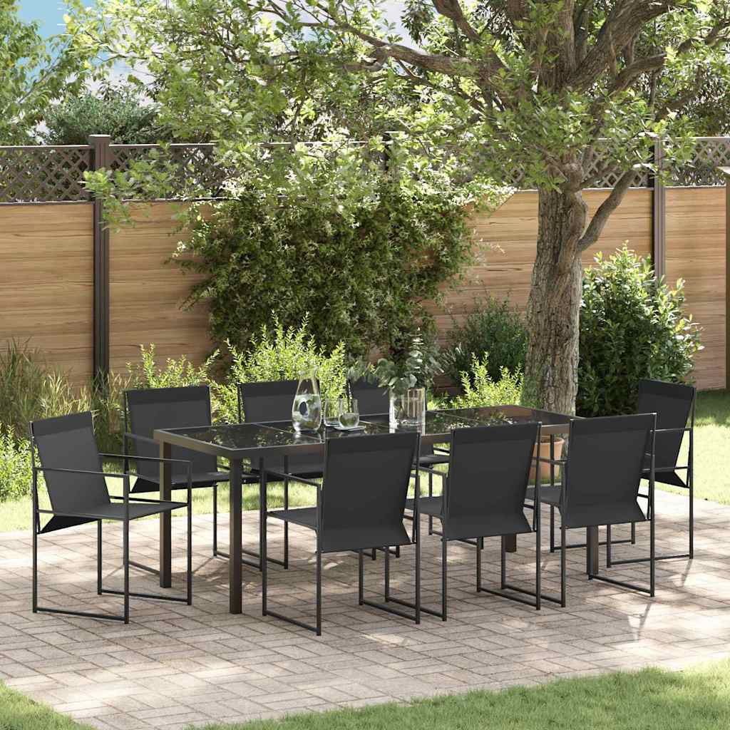 Garten Essgruppe 9 pcs Schwarz Textilene und Stahl
