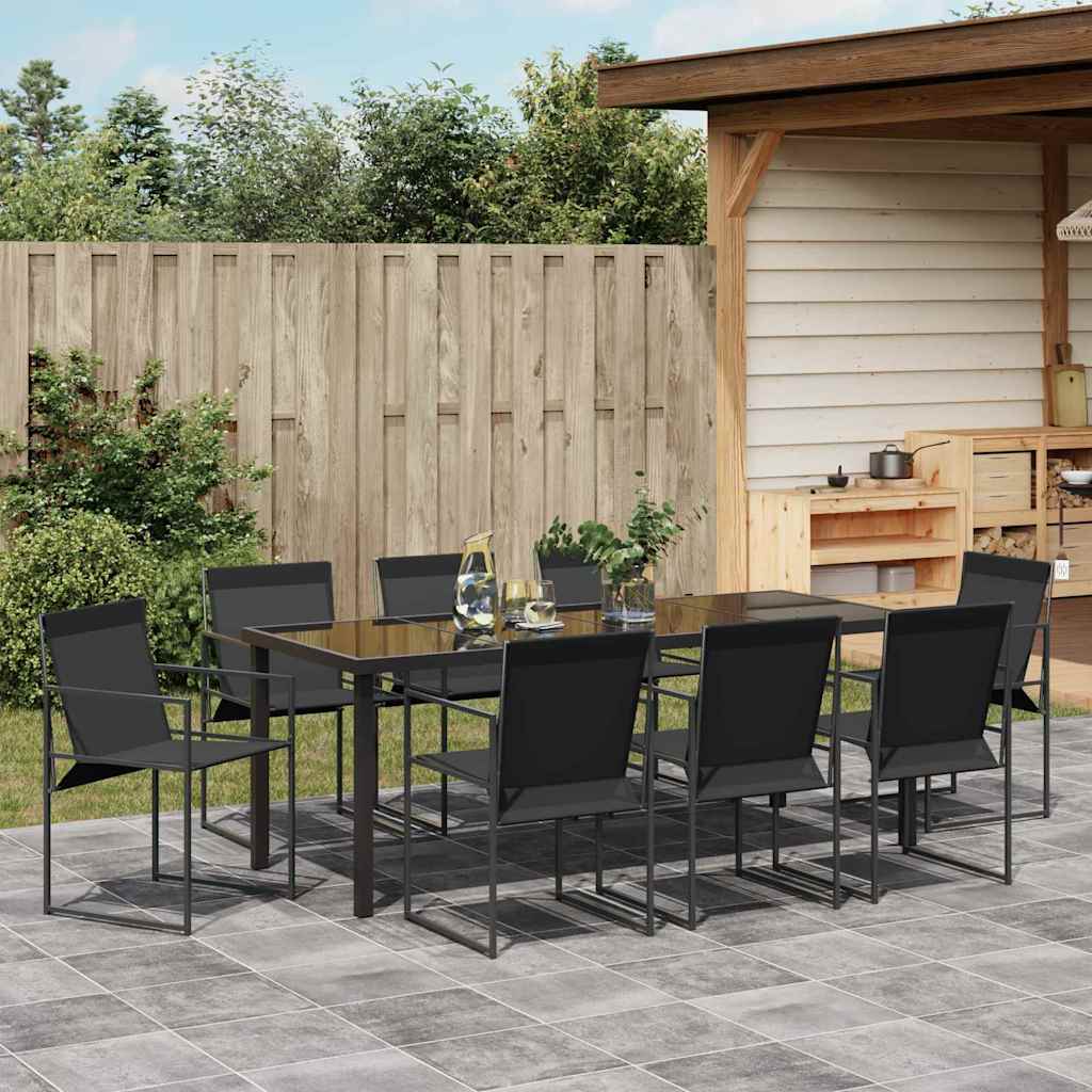Garten Essgruppe 9 pcs Schwarz Textilene und Stahl