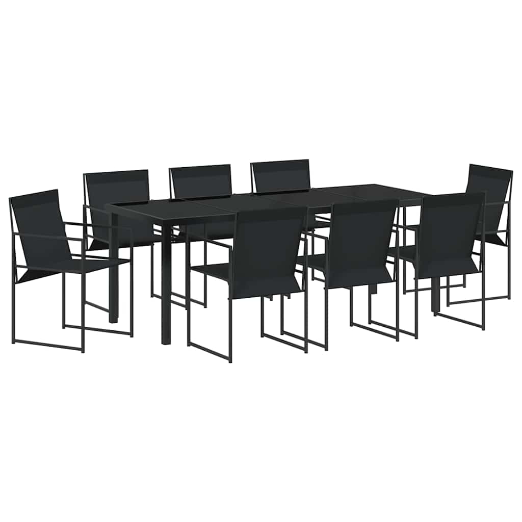 Garten Essgruppe 9 pcs Schwarz Textilene und Stahl