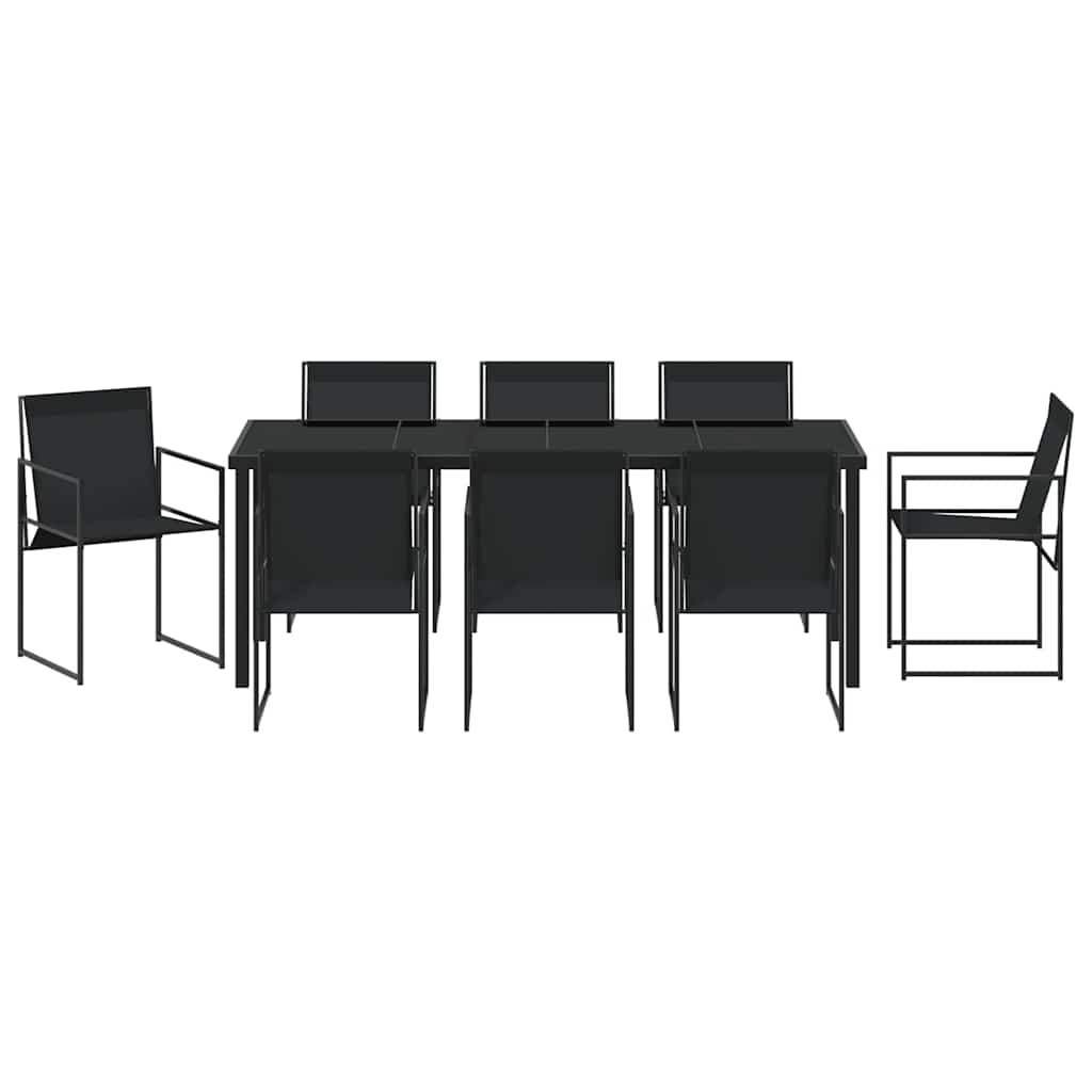 Garten Essgruppe 9 pcs Schwarz Textilene und Stahl