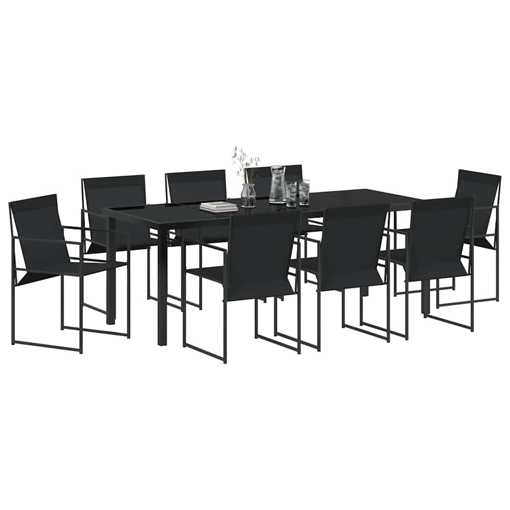 Garten Essgruppe 9 pcs Schwarz Textilene und Stahl