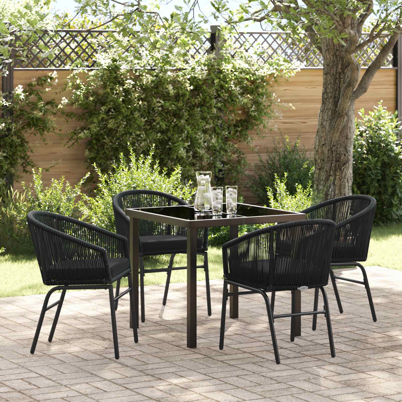 Garten Essgruppe 5 pcs Schwarz Pulverbeschichteter Stahl