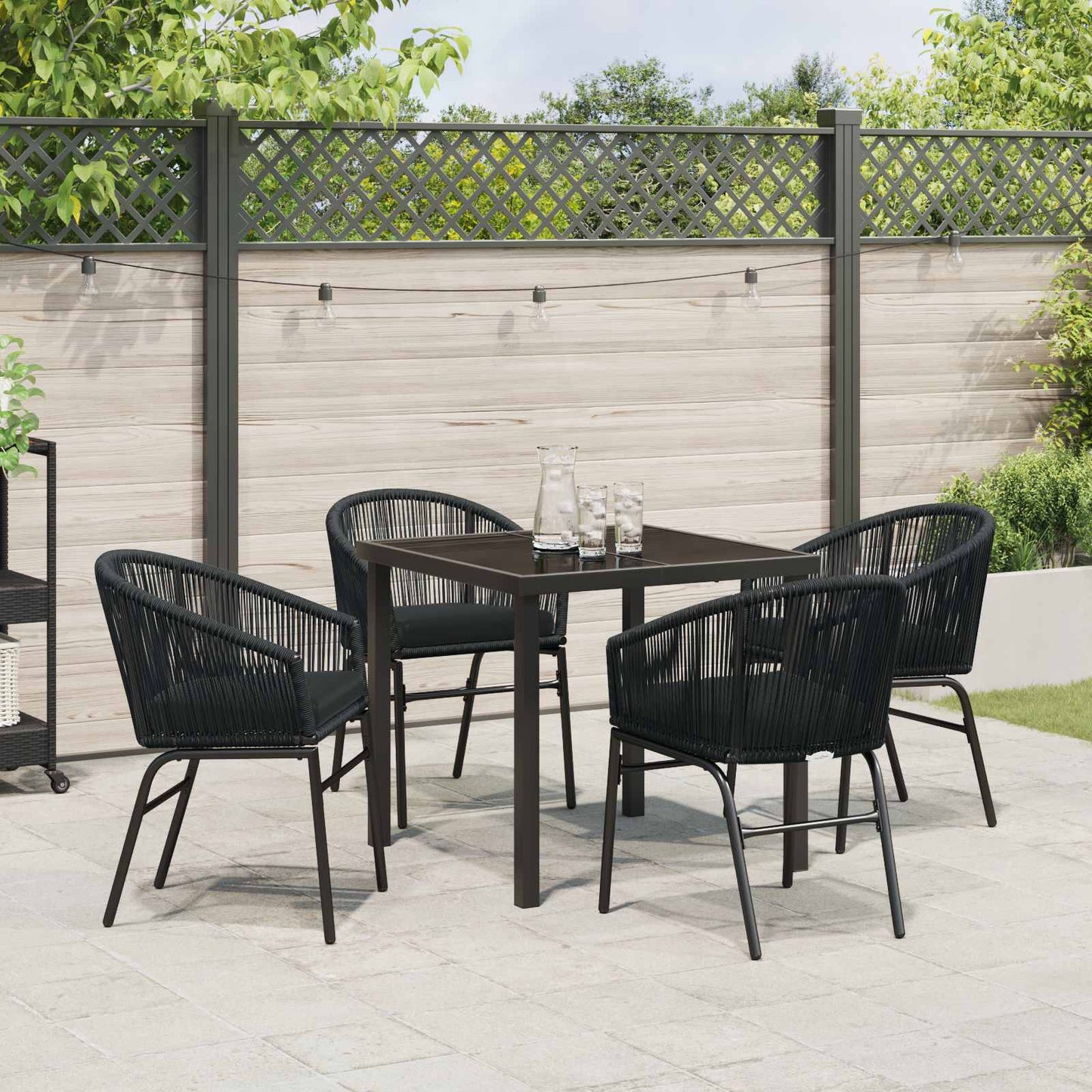 Garten Essgruppe 5 pcs Schwarz Pulverbeschichteter Stahl
