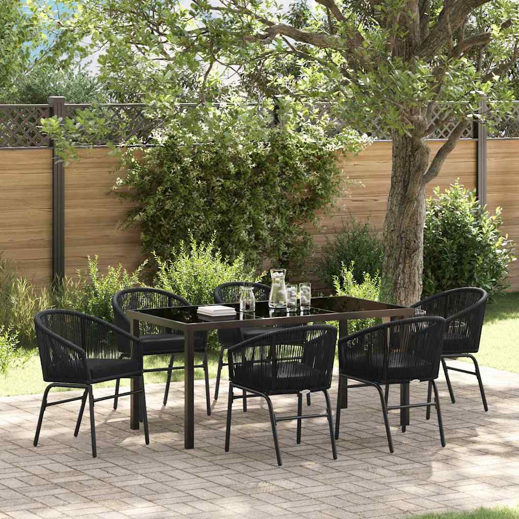 Garten Essgruppe 7 pcs Schwarz Pulverbeschichteter Stahl