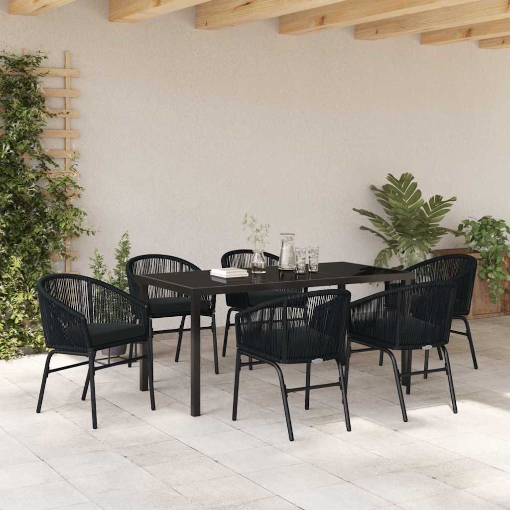 Garten Essgruppe 7 pcs Schwarz Pulverbeschichteter Stahl