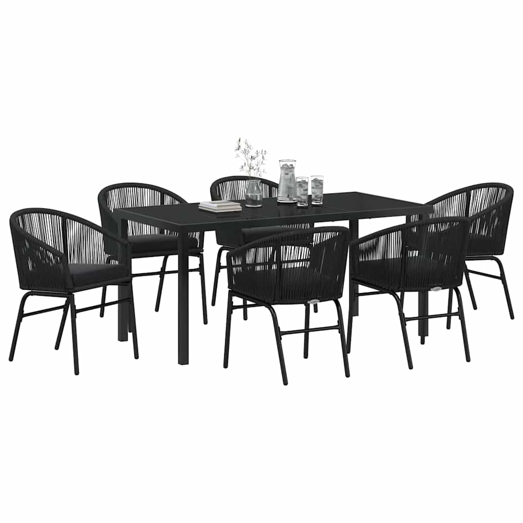 Garten Essgruppe 7 pcs Schwarz Pulverbeschichteter Stahl