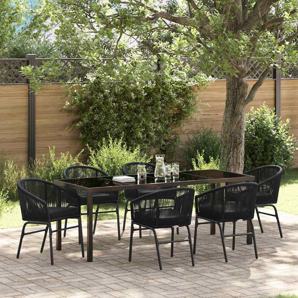 Garten Essgruppe 7 pcs Schwarz Pulverbeschichteter Stahl