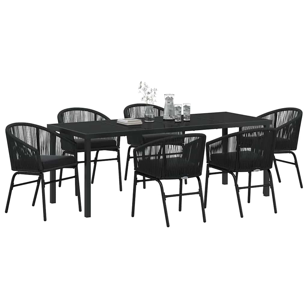 Garten Essgruppe 7 pcs Schwarz Pulverbeschichteter Stahl