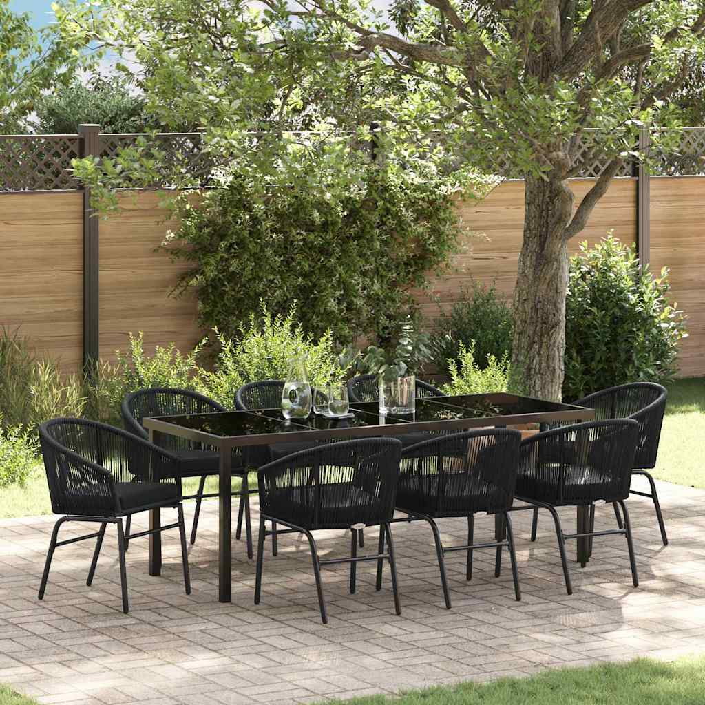 Garten Essgruppe 9 pcs Schwarz Pulverbeschichteter Stahl