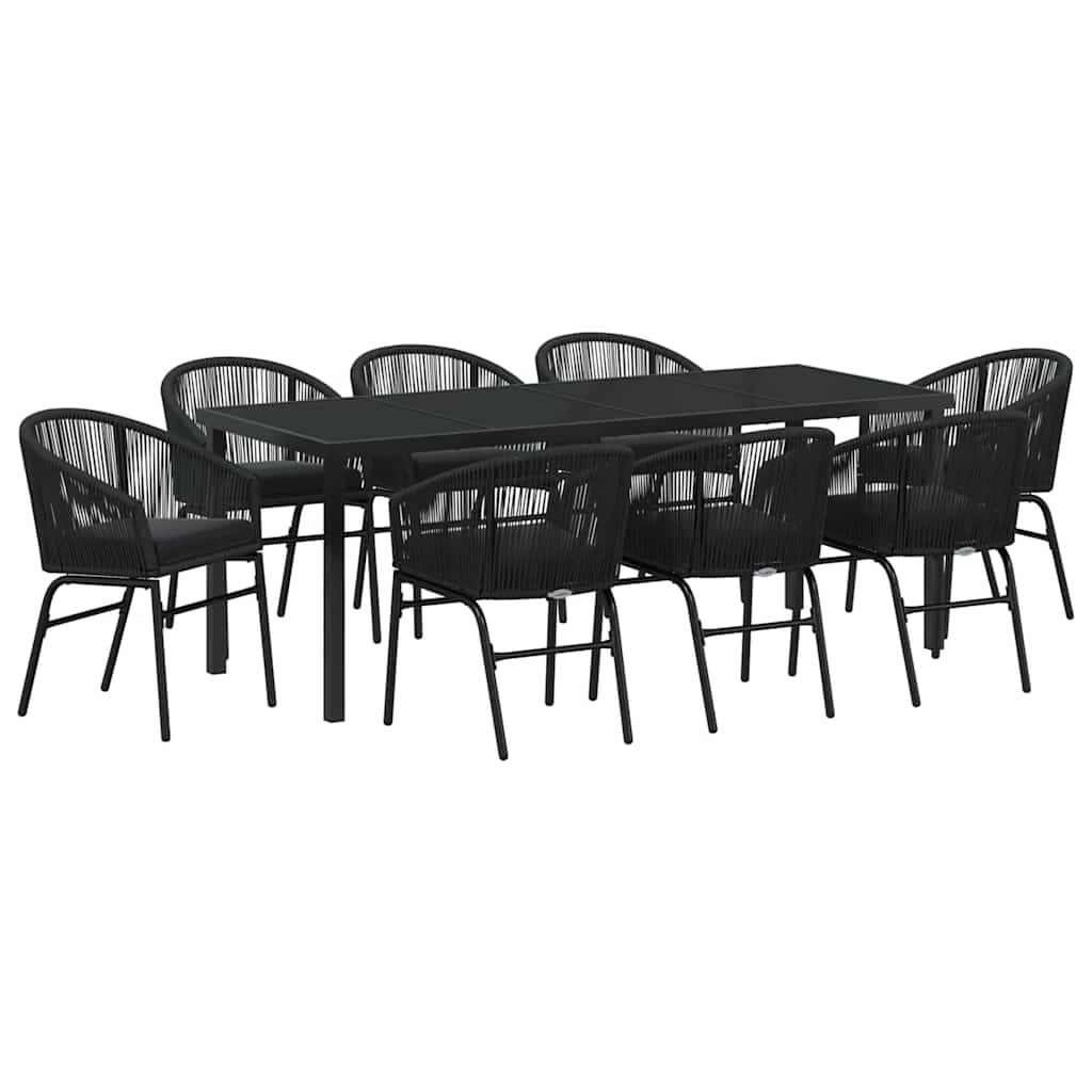 Garten Essgruppe 9 pcs Schwarz Pulverbeschichteter Stahl