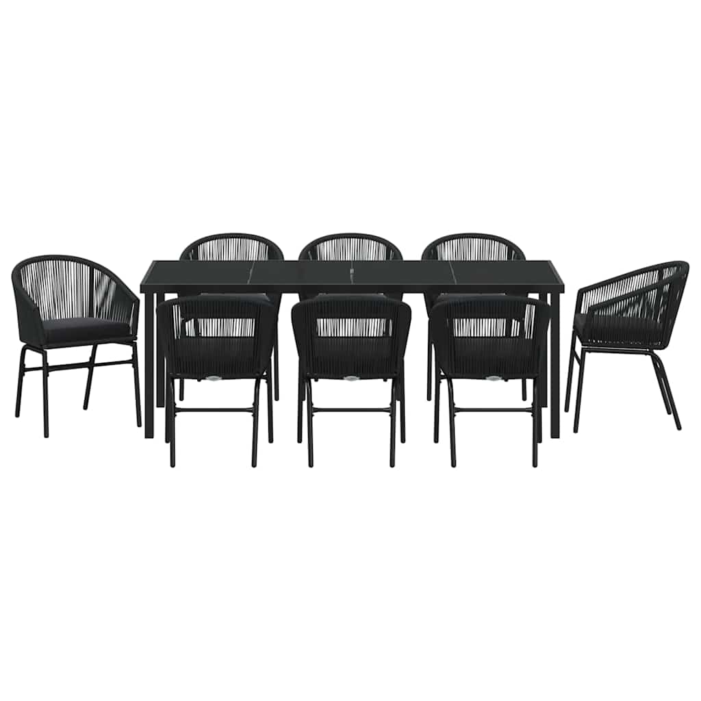 Garten Essgruppe 9 pcs Schwarz Pulverbeschichteter Stahl