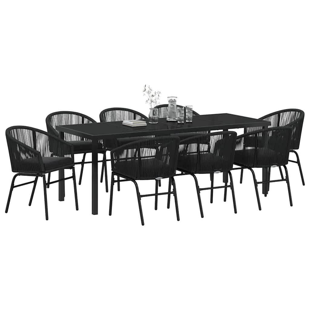 Garten Essgruppe 9 pcs Schwarz Pulverbeschichteter Stahl