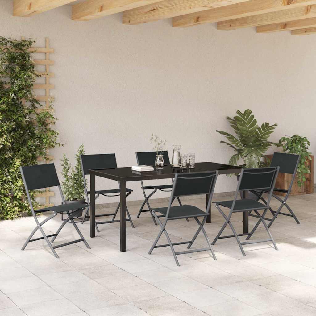 Garten Essgruppe 7 pcs Schwarz Pulverbeschichteter Stahl
