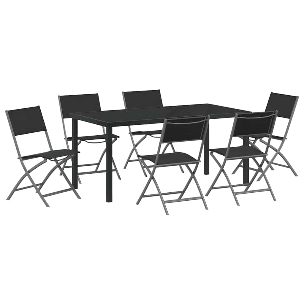 Garten Essgruppe 7 pcs Schwarz Pulverbeschichteter Stahl