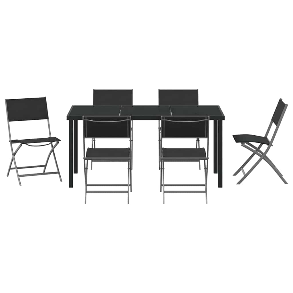 Garten Essgruppe 7 pcs Schwarz Pulverbeschichteter Stahl
