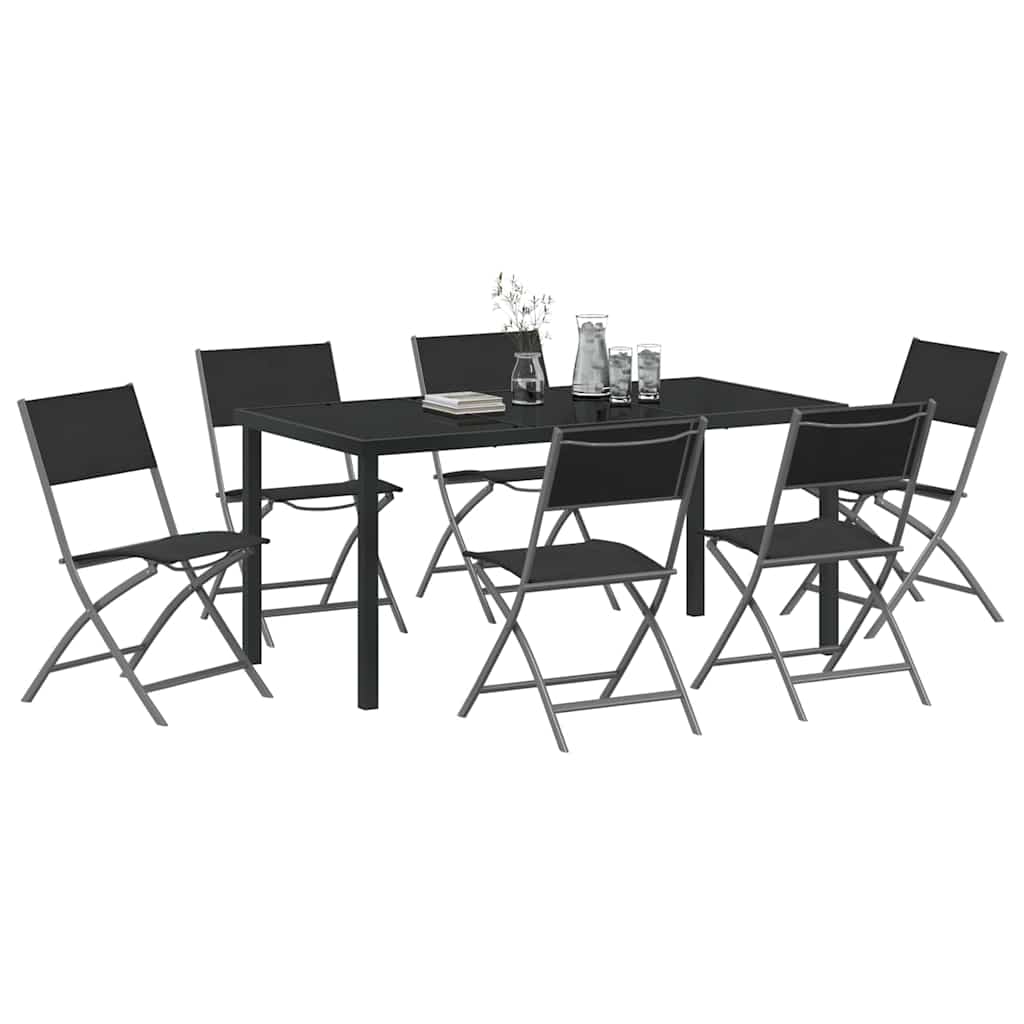 Garten Essgruppe 7 pcs Schwarz Pulverbeschichteter Stahl