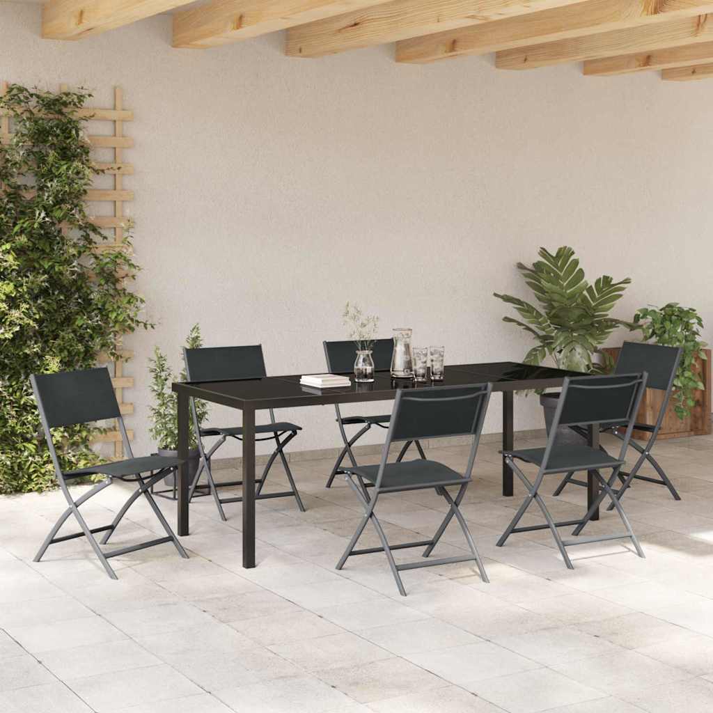Garten Essgruppe 7 pcs Schwarz Pulverbeschichteter Stahl