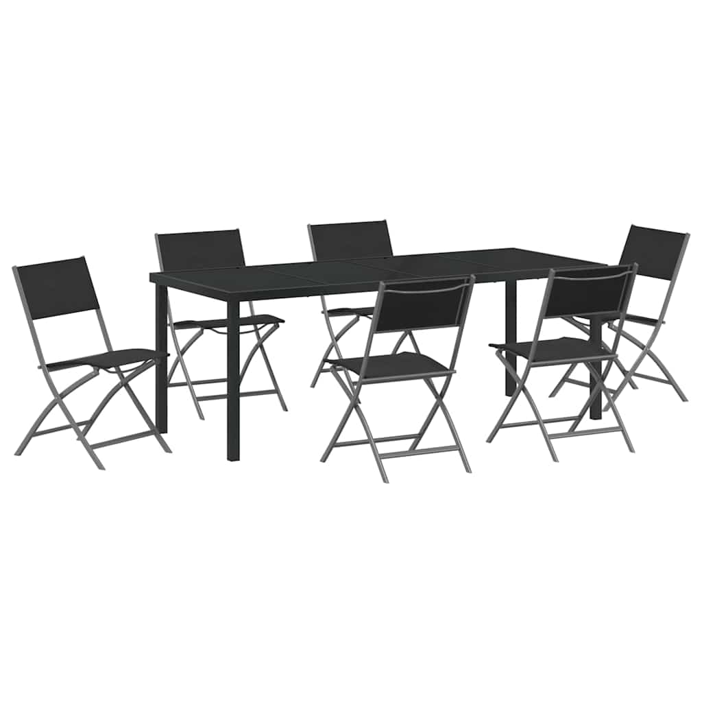 Garten Essgruppe 7 pcs Schwarz Pulverbeschichteter Stahl