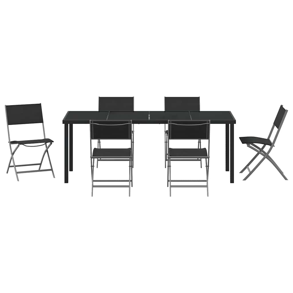 Garten Essgruppe 7 pcs Schwarz Pulverbeschichteter Stahl