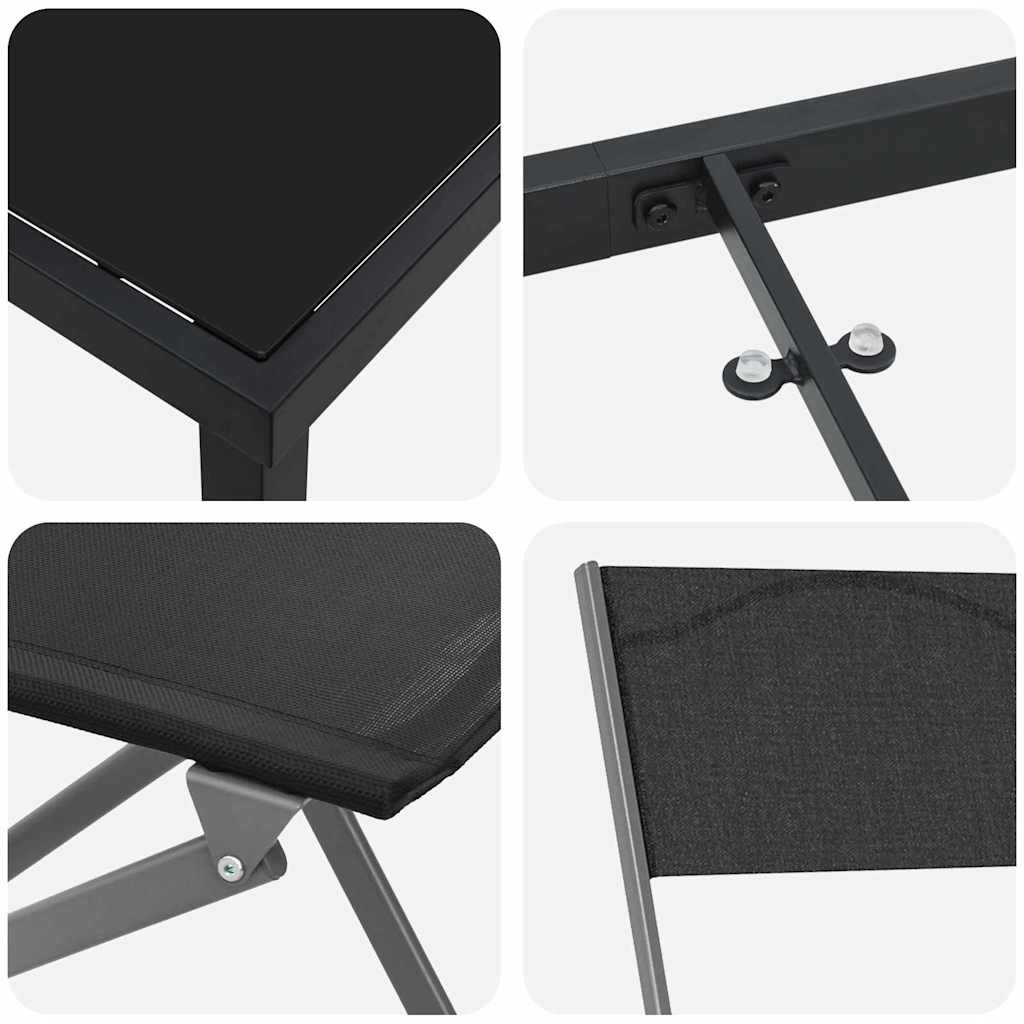 Garten Essgruppe 9 pcs Schwarz Pulverbeschichteter Stahl
